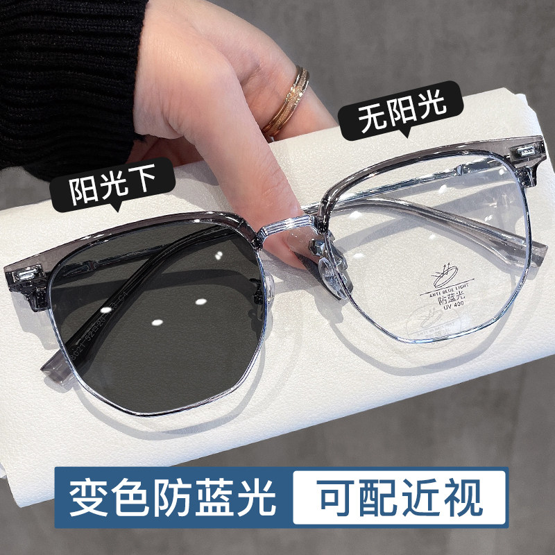 自动感光变色半框眼镜近视男款防蓝光辐射护眼无度数平光斯文镜架,ZIPPO/瑞士军刀/眼镜,防蓝光镜,淘宝优惠券,粉丝福利购,淘宝优惠卷