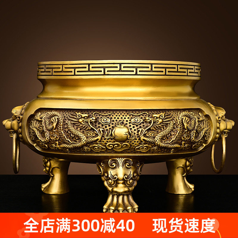 铜双龙香炉三足香炉鼎家用二龙戏珠超大号寺院供奉特大尺寸纯复古,家居饰品,桌面摆件,淘宝优惠券,粉丝福利购,淘宝优惠卷