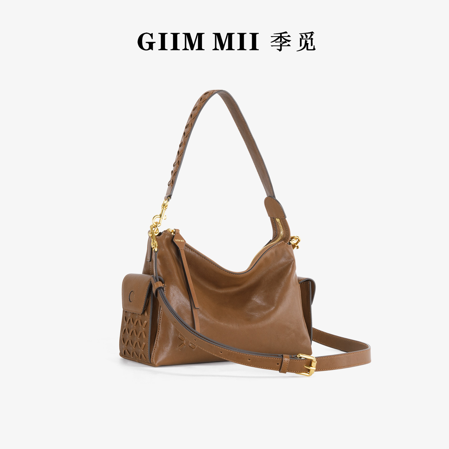 GIIM MII/季觅万象系列小号菱溯头层牛皮hobo包单肩斜跨流浪包,箱包皮具/热销女包/男包,通用款女包,淘宝优惠券,粉丝福利购,淘宝优惠卷
