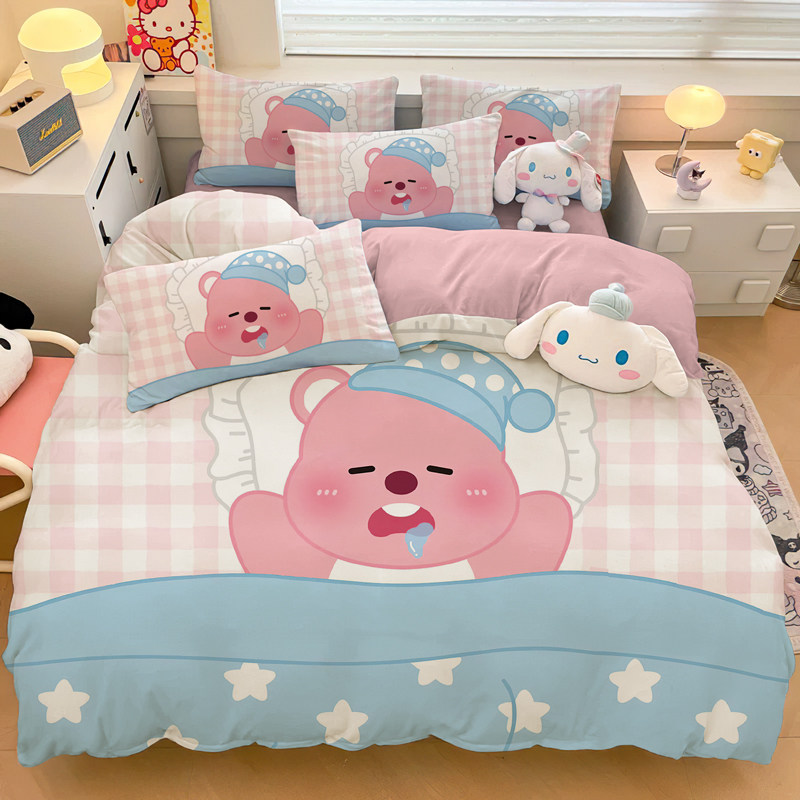 小海狸loopy卡通可爱床单被套全棉四件套儿童学生单人床品三件套
