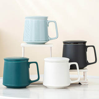 新款几何茶杯陶瓷泡茶杯带盖办公室过滤水杯家用茶水分离杯子支持