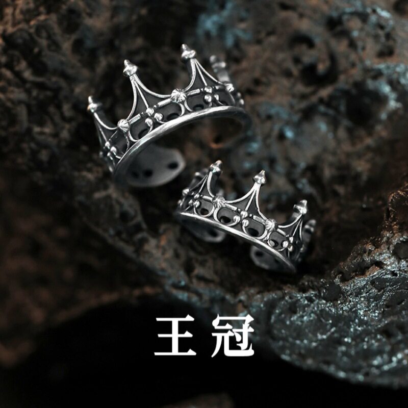 日本coss koko哥特风《皇冠》银男女戒指 美式复古暗黑王冠情侣
