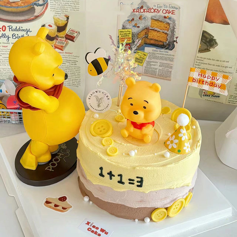大肚子维尼熊蛋糕装饰摆件可爱小熊公仔孕妇生日烘焙装扮插件