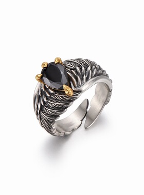 日本coss koko复古飞鹰翅膀银戒指男生潮设计感小众羽毛个性百搭