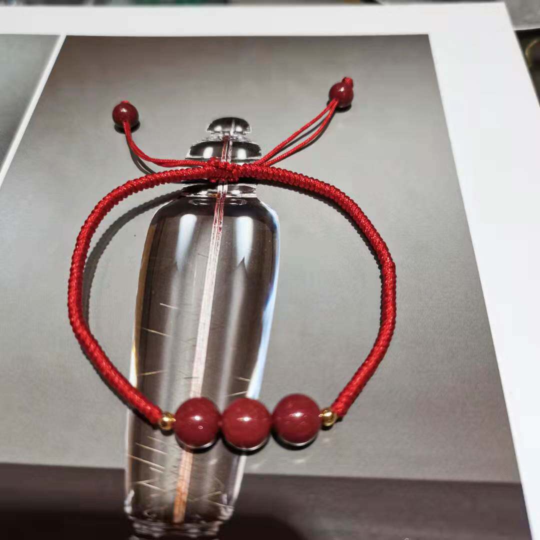 日系设计师topwhit紫朱砂本命年红绳幸运珠手链女夏编织手绳男