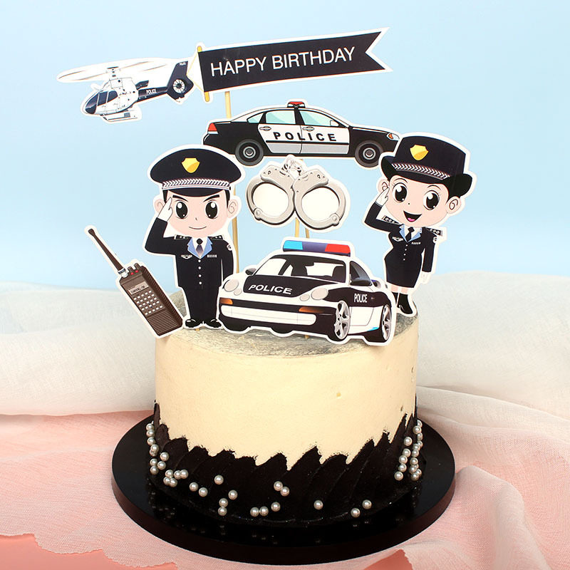 蛋糕警察纸套装插旗交警插件烘焙装饰插牌节日生日快乐ins装扮