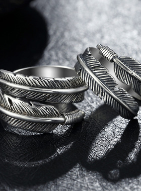 日本coss koko复古天使之愿银开口情侣对戒女羽毛戒指男高桥吾郎