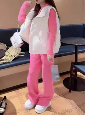 coss koko新款时尚连帽上衣阔腿裤套装宽松棉马甲女潮