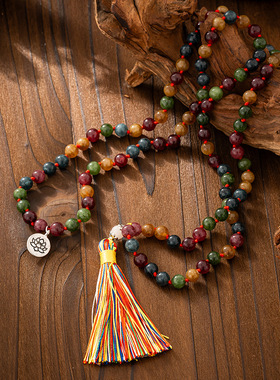 日本coss koko碧玺珠子编织串珠长款流苏莲花项链女复古新中式