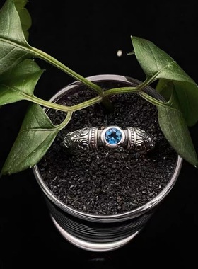 日本coss koko日本潮男银饰银永恒戒指蓝色托帕石对戒复古个性