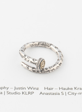 日本coss koko银涂鸦钉子戒指女欧美个性ins嘻哈小众设计潮男