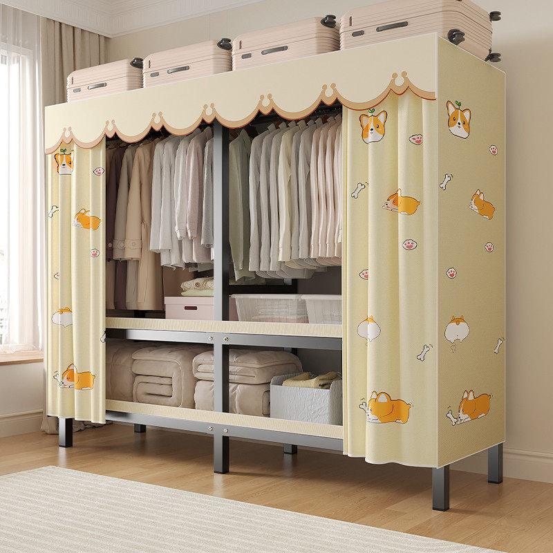 优选折叠免安装衣柜卧室家用简易组装布衣柜出租房全钢架加厚结实