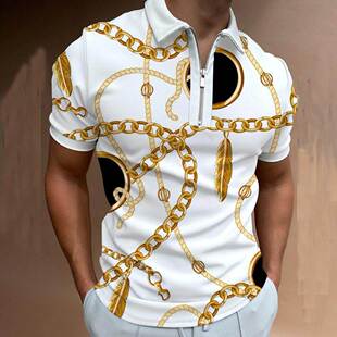 Men Polo Shirts High Street Print Casual Short Sleeve Shirts