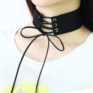 ins皮绳系带绑带颈链宽项链女夸张choker颈圈 necklaces women