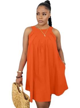 Solid color sleeveless loose fitting dress纯色无袖宽松连衣裙