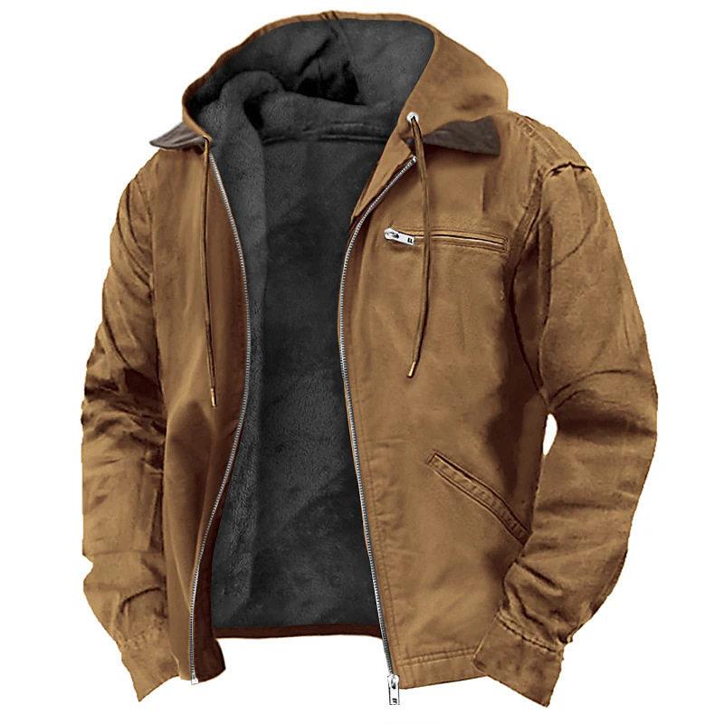 2025冬季美式复古纯色连帽棉服休闲男装加绒夹克外套Men jackets
