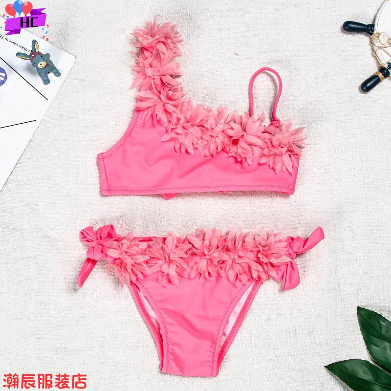 Children's swimsuit pink lace bikini 儿童泳衣粉色花边比