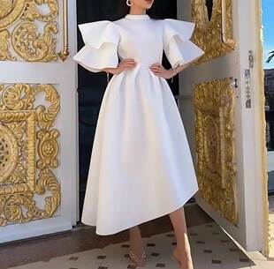 Double Ruffle Sleeve Dress 纯色双层荷叶袖太空棉不规则连衣裙