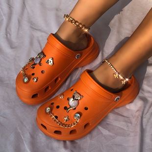 2022欧美钻石鞋花沙滩洞洞鞋凉鞋Flat Sandals Beach Shoes Women