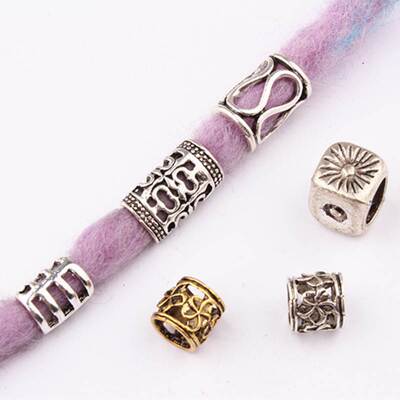 10Pcs Metal Hair Rings Beads Cuffs Tubes Charms Dreadlock