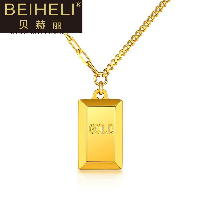 ins小金砖足金套链5G黄金暴富小金条项链简约ab链素金吊坠ry0523