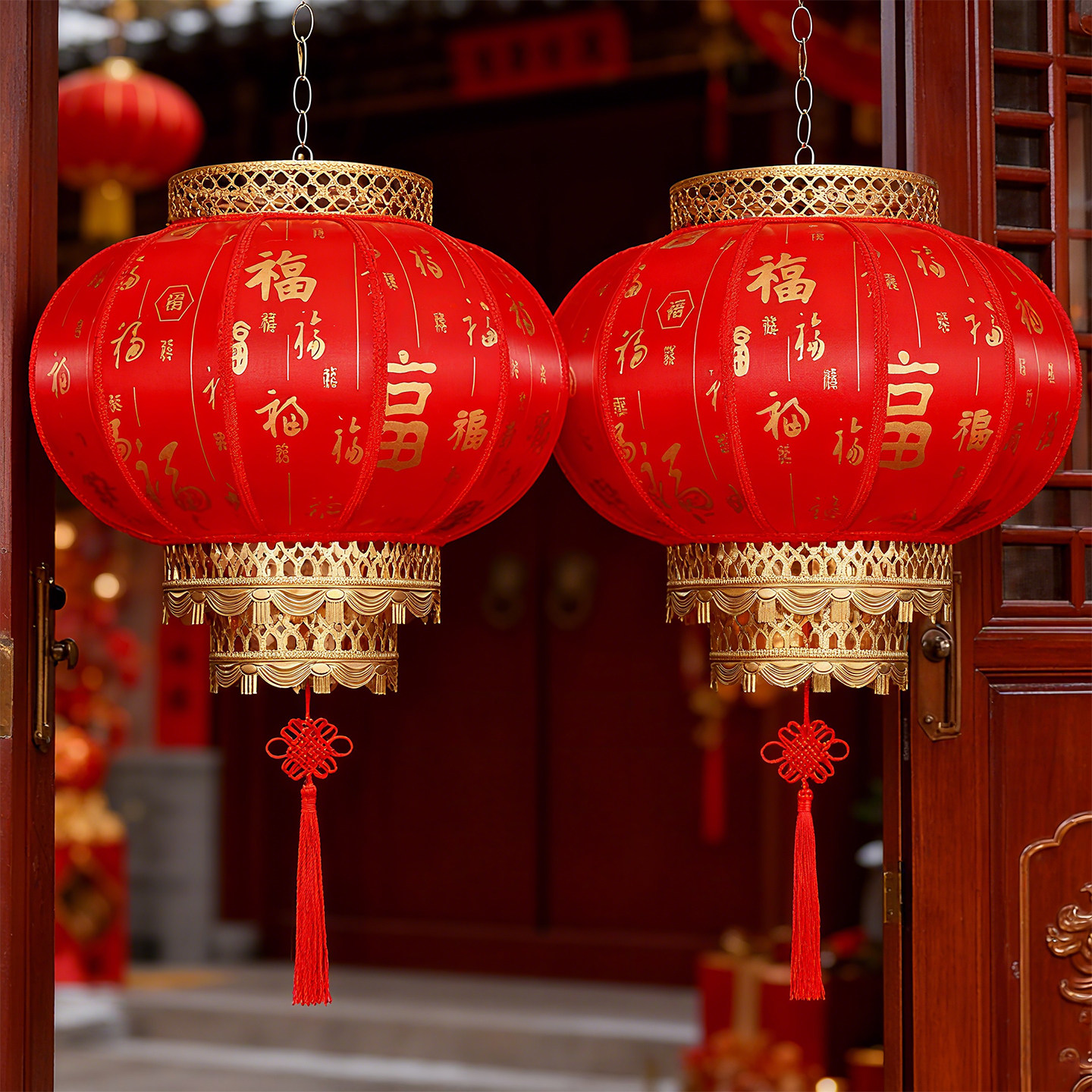 2026新款羊皮灯笼福字红灯笼仿古挂饰户外别墅大门口阳台乔迁装饰