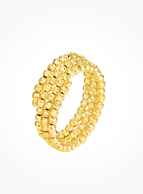 BEAUFINA百分娜18K金素金戒指三圈弹簧小众设计手饰