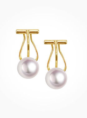 BEAUFINA百分娜18K金akoya珍珠耳夹女无耳洞无痛舒适设计轻奢耳饰