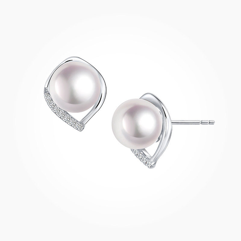 BEAUFINA百分娜天然海水珍珠耳钉18K白金钻石耳饰通勤百搭