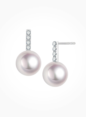 BEAUFINA百分娜心弦系列18k金Akoya海水珍珠耳钉明星同款钻石耳饰