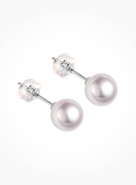 BEAUFINA百分娜S925银天然淡水珍珠耳钉女经典极光正圆小灯泡耳饰