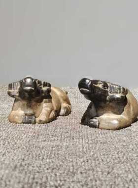 青石雕刻牛生肖创意家居摆件