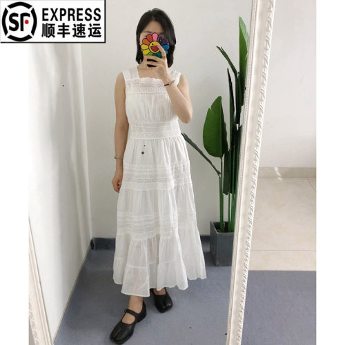 爆款 买手店 SIMONA 苎麻镂空蕾丝花边刺绣亚麻背心裙连衣裙
