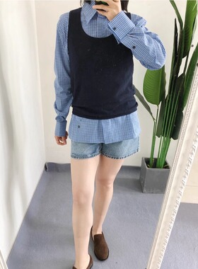 折 仅西裤 买手店edi 高圆圆细腻纯棉格纹衬衫 休闲羊毛西裤