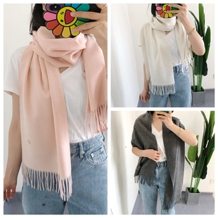 山羊絨純色水波紋刺繡圍巾經典 圍脖男女 Fstyle買手店loro 新年款