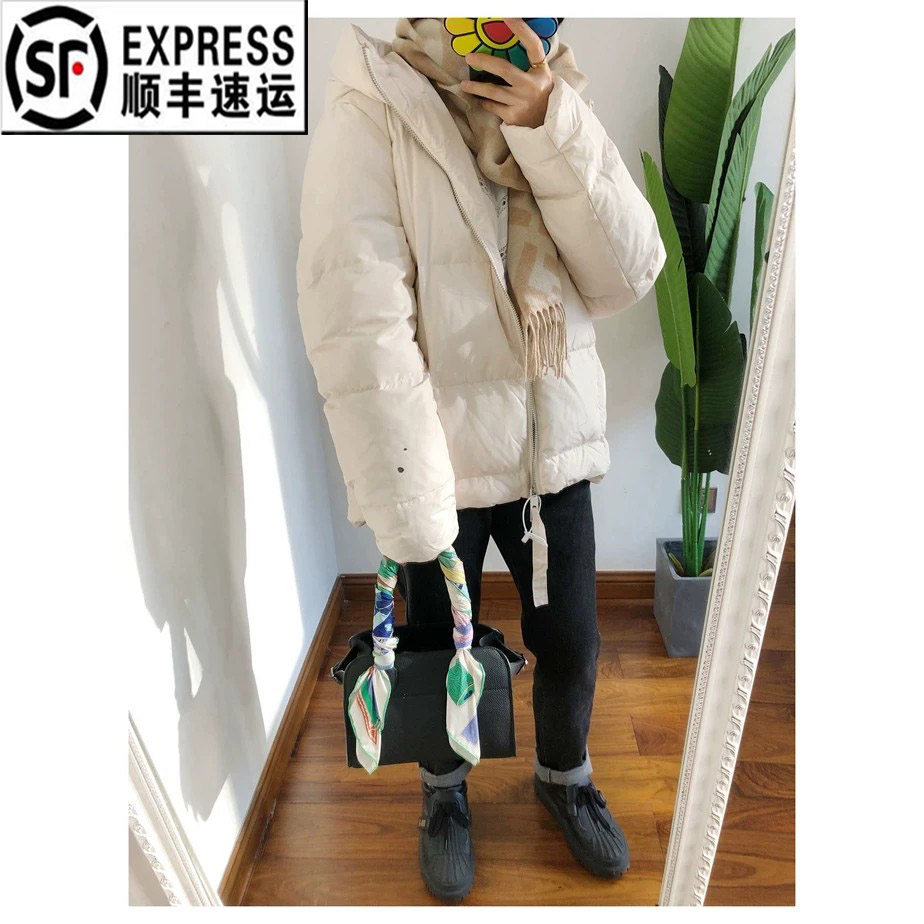 王鸥中长羽绒服鹅绒连帽面包服