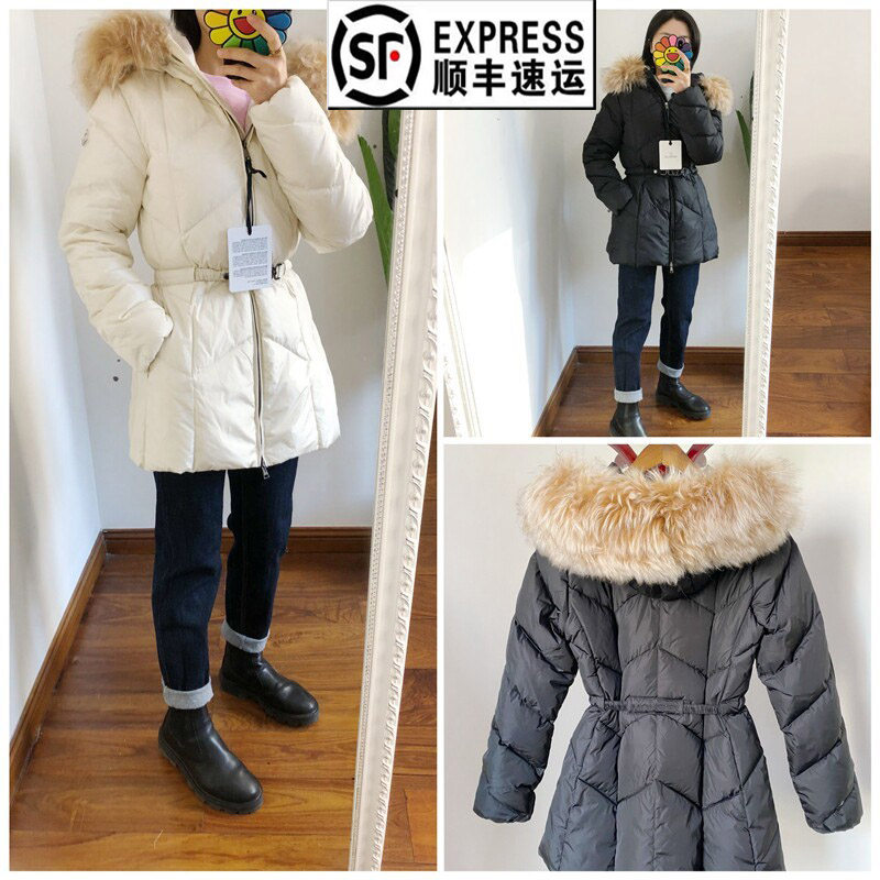 买手店M家 loriot 可拆真大羊毛领 女士修身白鹅绒羽绒服腰带中长