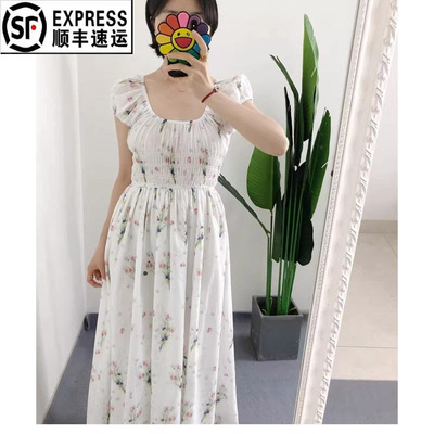 S1L1 清 买手店do*n 经典U型领浪漫田园小碎花印花连衣裙收腰长裙