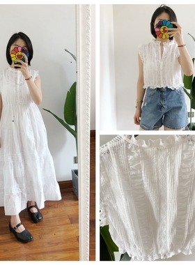 少量 连衣裙M1 买手店doen白色镂空蕾丝刺绣无袖连衣裙白月光裙