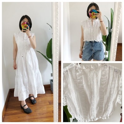 doen白色镂空蕾丝刺绣连衣裙衬衫