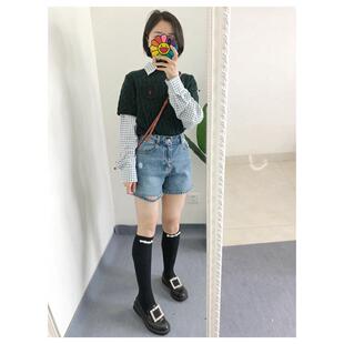 清 蓝白格纹1买手店韩国grove 衬衫 薄款衬衣短款百搭宽松outlets