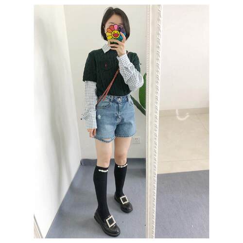 grove薄款格子百搭宽松衬衫短款