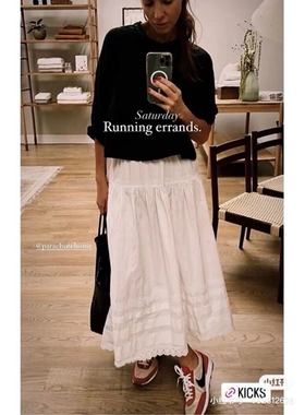 发SF带标少量买手Do*n半裙蕾丝花边纯棉白色半身裙中长裙百搭不透