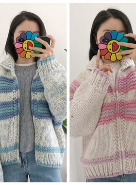 少量 买手店haag 100羊毛 纯手工毛衣重工编织厚款外套 保暖显瘦