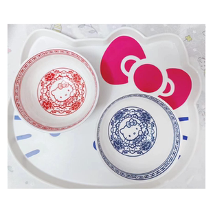 日式 家用饭碗盘子甜品碗迷你饭碗 Hello Kitty陶瓷餐具套装