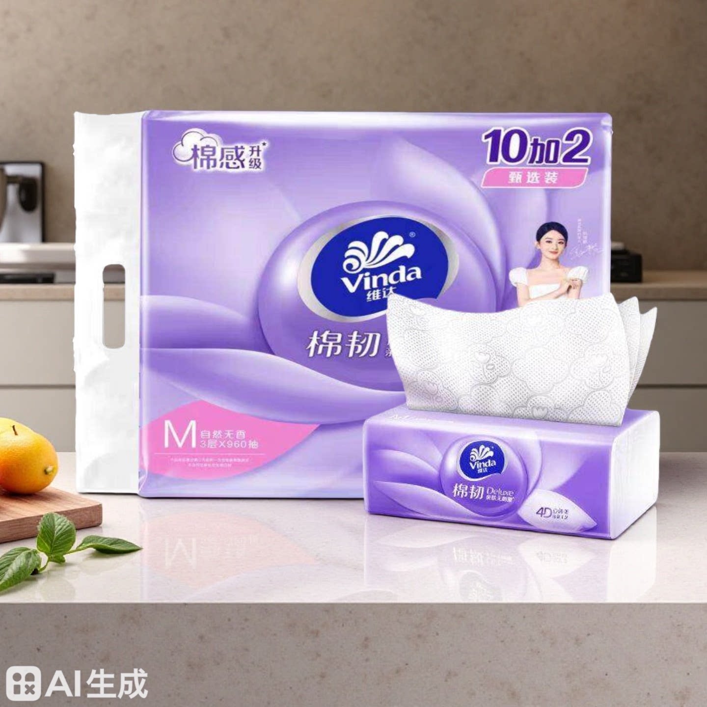维达抽纸棉韧立体美加厚M码加宽80抽大包面巾纸图片