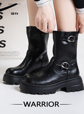 回力女鞋2026年春秋新款马丁靴英伦风厚底增高复古黑色百搭潮流鞋