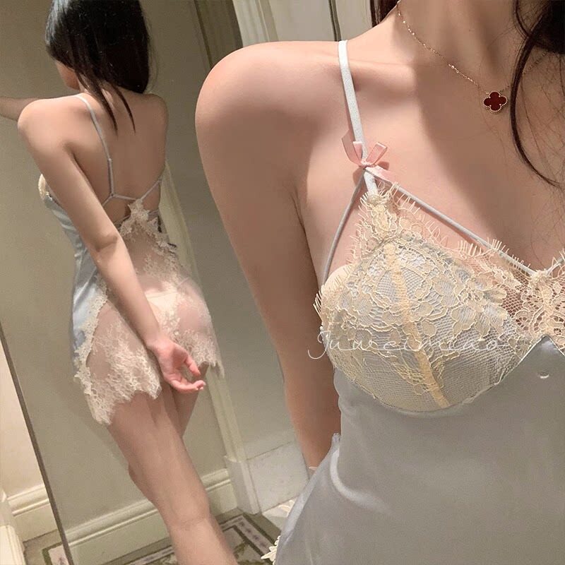 纯欲风性感蕾丝露背吊带睡裙带女