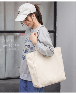 纯色16安帆布立体包托特包ins韩版外贸帆布袋子大容量单肩手提袋