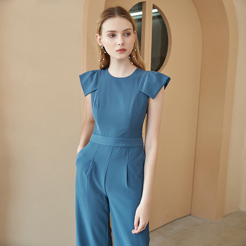 高腰连体衣女春夏新品时尚气质修身显瘦纯色阔腿连衣连体裤高级感
